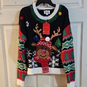 MAJOR MAJOR REINDEER CHRISTMAS SWEATER: BLACK: NEW WITH TAGS: SIZE S